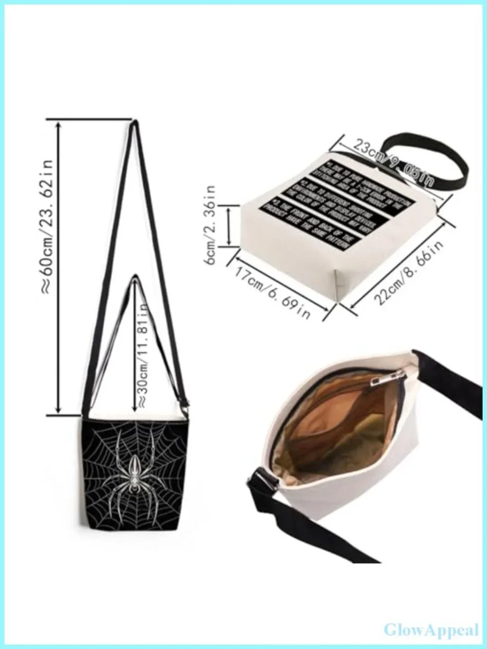 Spider Print Crossbody Bag Adjustable Strap Polyester